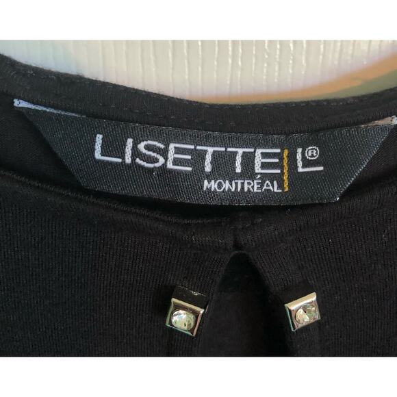 Lisette L Black Knit 3/4 Sleeve Shirt with Rhinestone Detail & Tie Front - Small - Picture 2 of 7